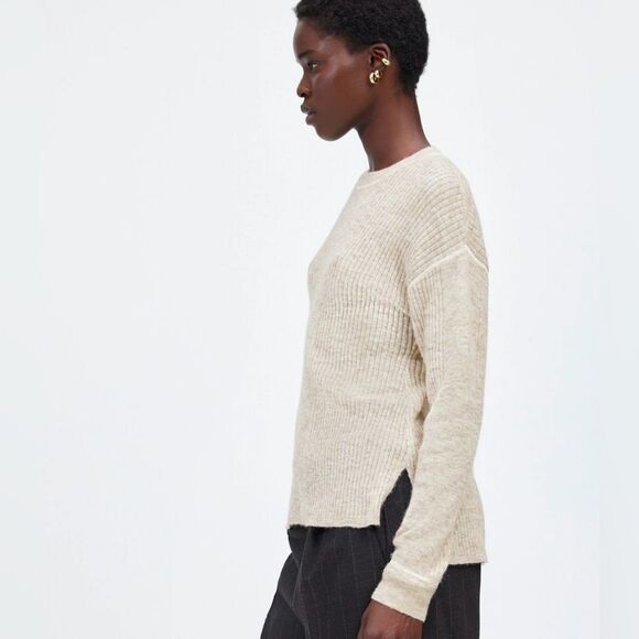 Madewell XL-XXL Crew Ribbed Fine Knit Lightweight Alpaca Blend High Low Sw… - Picture 3 of 6